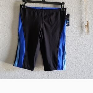 Speedo Men's Swim Shorts - Black with Blue Stripes